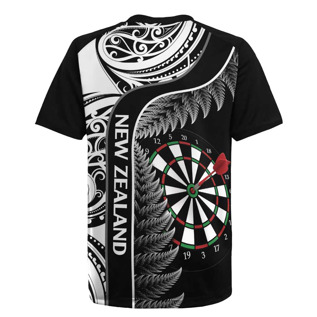 Personalised New Zealand Darts Rugby Jersey Aotearoa Fern Mix Paua Shell Manaia - Black LT14 - Polynesian Pride