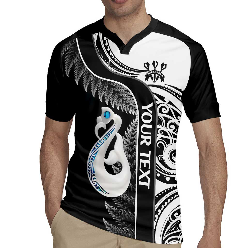 Personalised New Zealand Darts Rugby Jersey Aotearoa Fern Mix Paua Shell Manaia - Black LT14 - Polynesian Pride