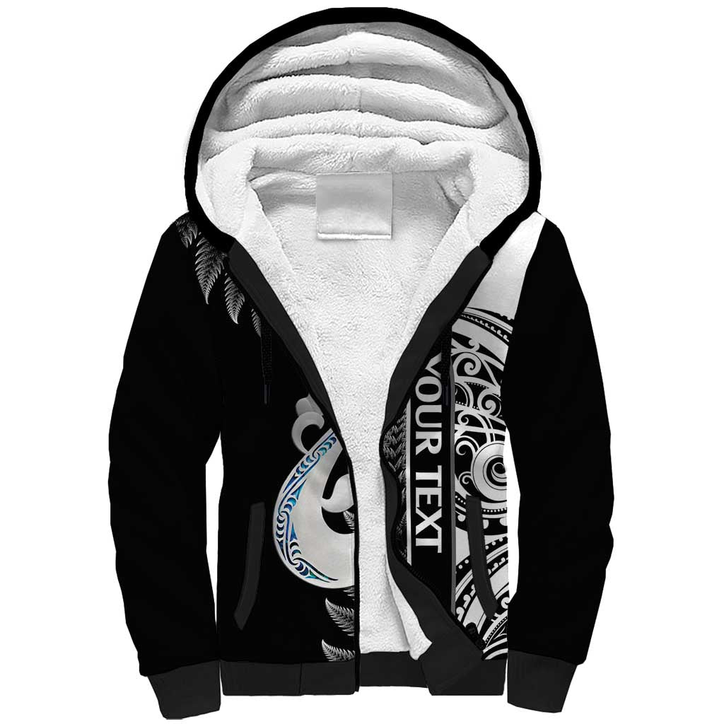 Personalised New Zealand Darts Sherpa Hoodie Aotearoa Fern Mix Paua Shell Manaia - Black LT14 Unisex Black - Polynesian Pride