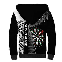 Personalised New Zealand Darts Sherpa Hoodie Aotearoa Fern Mix Paua Shell Manaia - Black LT14 - Polynesian Pride