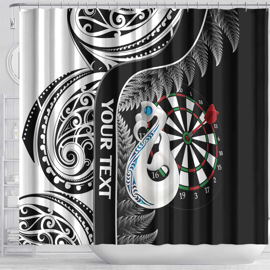 Personalised New Zealand Darts Shower Curtain Aotearoa Fern Mix Paua Shell Manaia - Black LT14 - Polynesian Pride