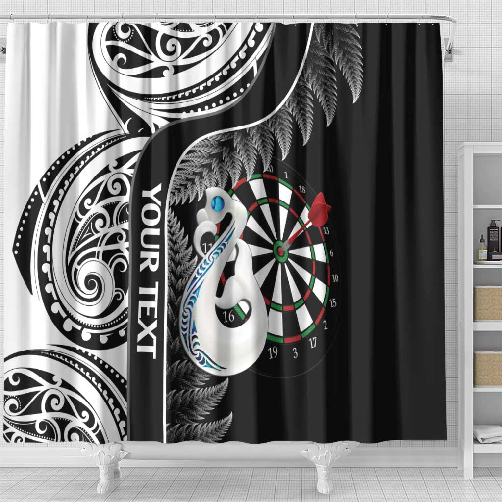 Personalised New Zealand Darts Shower Curtain Aotearoa Fern Mix Paua Shell Manaia - Black LT14 - Polynesian Pride