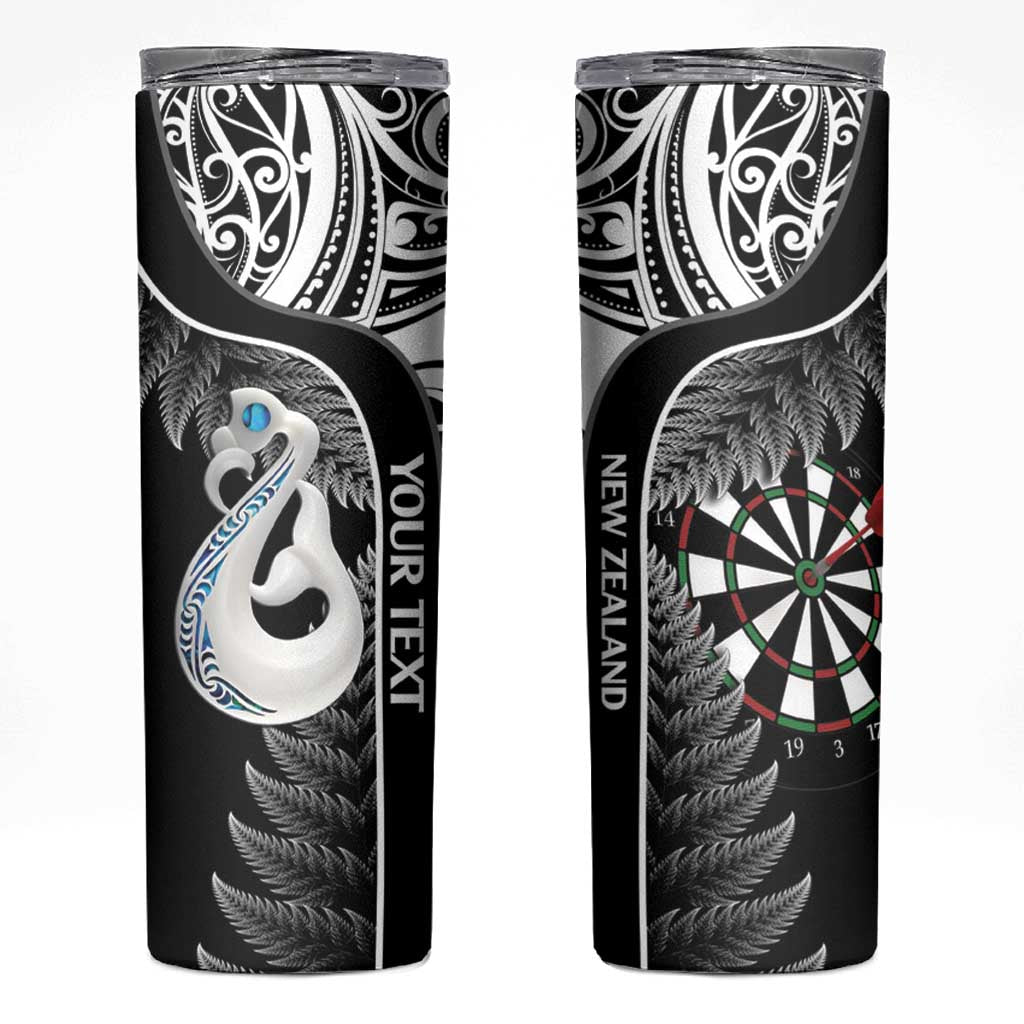 Personalised New Zealand Darts Skinny Tumbler Aotearoa Fern Mix Paua Shell Manaia - Black LT14 Black - Polynesian Pride