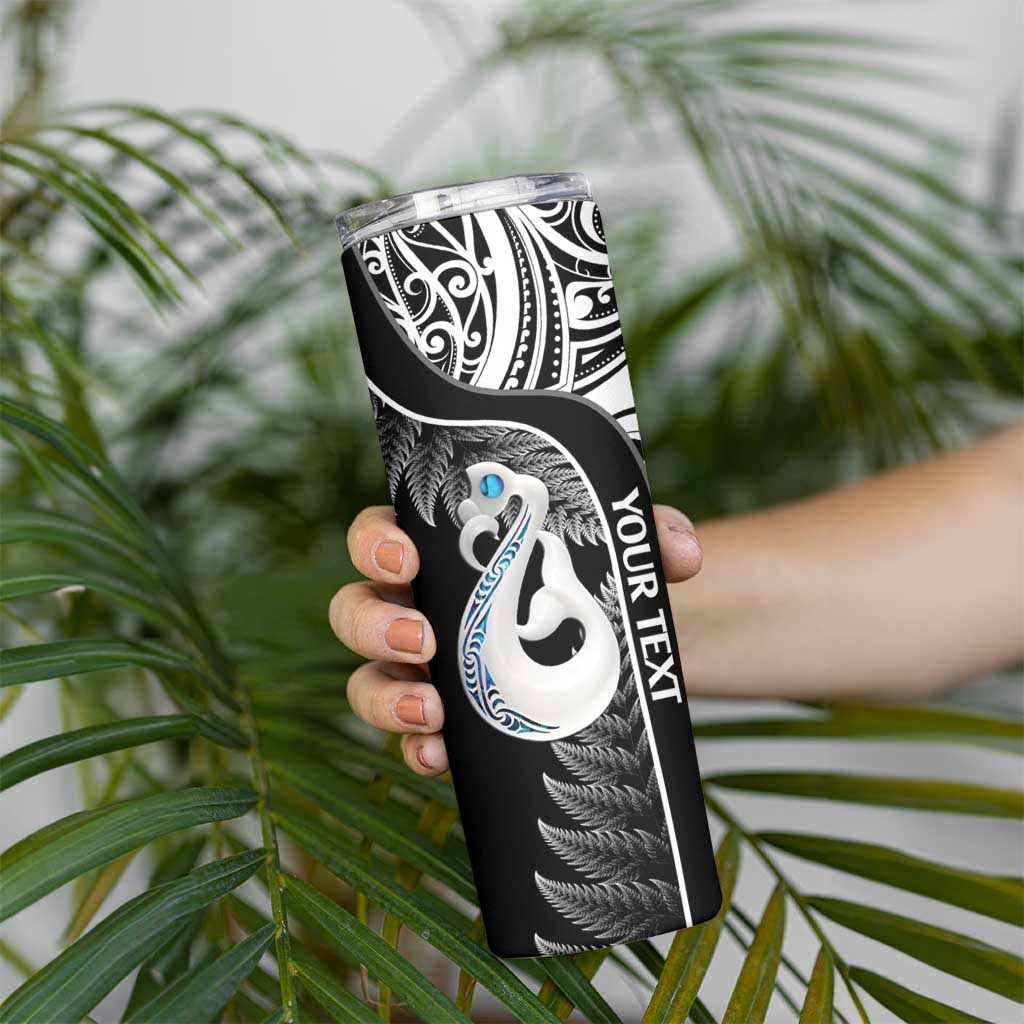 Personalised New Zealand Darts Skinny Tumbler Aotearoa Fern Mix Paua Shell Manaia - Black LT14 - Polynesian Pride