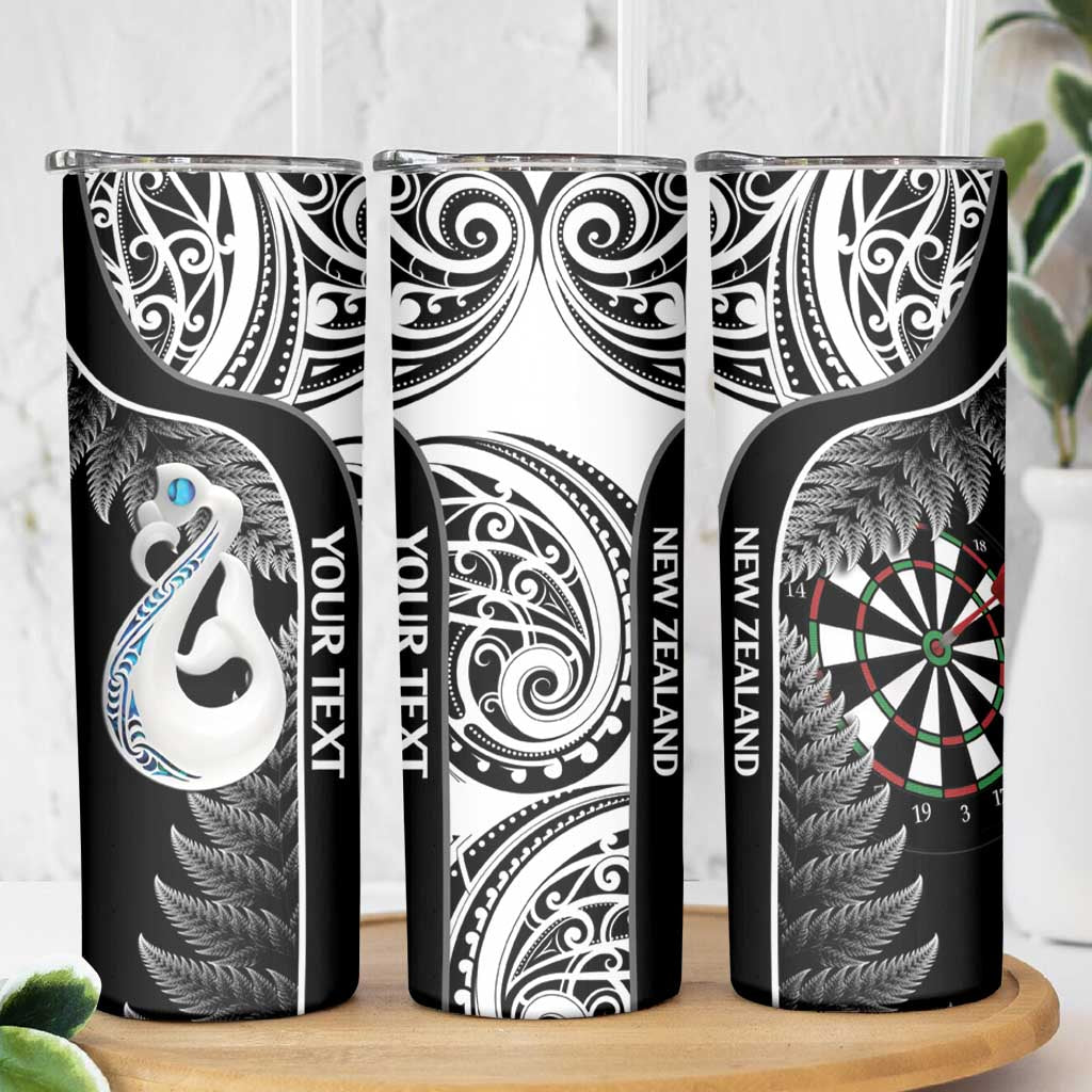Personalised New Zealand Darts Skinny Tumbler Aotearoa Fern Mix Paua Shell Manaia - Black LT14 - Polynesian Pride