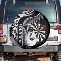 Personalised New Zealand Darts Spare Tire Cover Aotearoa Fern Mix Paua Shell Manaia - Black LT14 Black - Polynesian Pride