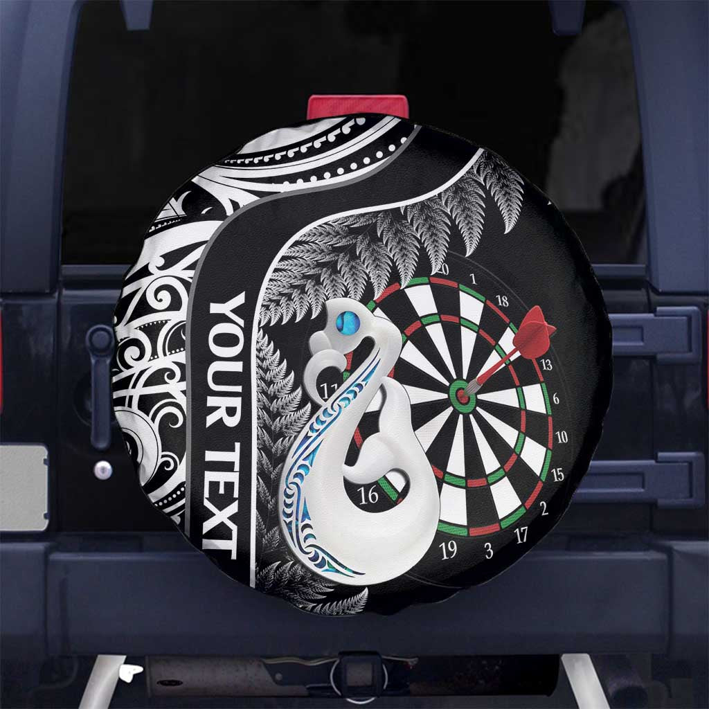 Personalised New Zealand Darts Spare Tire Cover Aotearoa Fern Mix Paua Shell Manaia - Black LT14 - Polynesian Pride