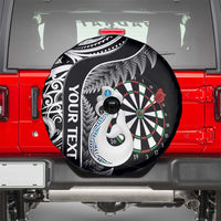 Personalised New Zealand Darts Spare Tire Cover Aotearoa Fern Mix Paua Shell Manaia - Black LT14 - Polynesian Pride