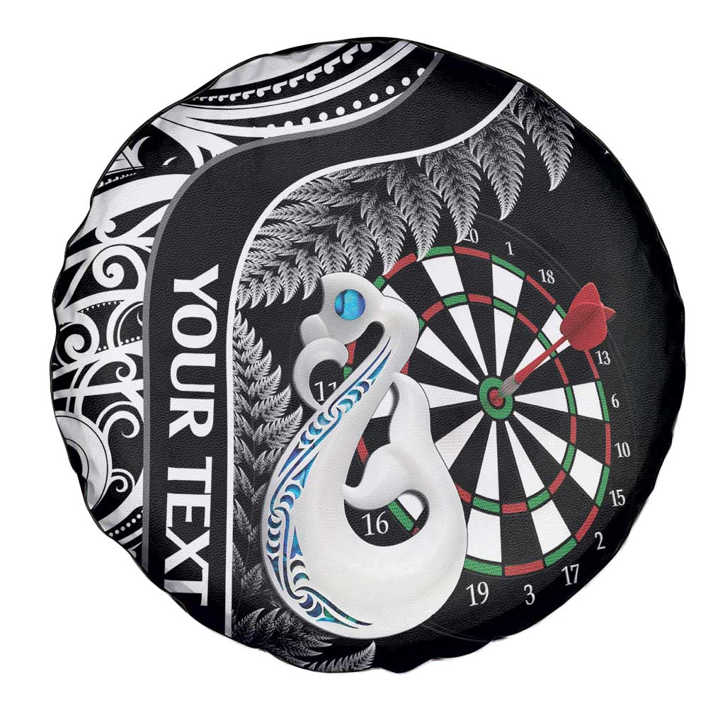 Personalised New Zealand Darts Spare Tire Cover Aotearoa Fern Mix Paua Shell Manaia - Black LT14 - Polynesian Pride
