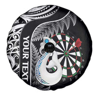 Personalised New Zealand Darts Spare Tire Cover Aotearoa Fern Mix Paua Shell Manaia - Black LT14 - Polynesian Pride
