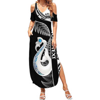 Personalised New Zealand Darts Summer Maxi Dress Aotearoa Fern Mix Paua Shell Manaia - Black LT14 Women Black - Polynesian Pride