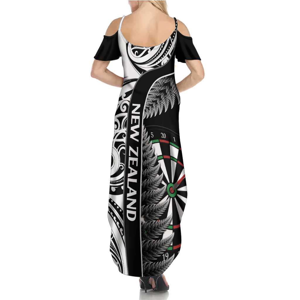 Personalised New Zealand Darts Summer Maxi Dress Aotearoa Fern Mix Paua Shell Manaia - Black LT14 - Polynesian Pride