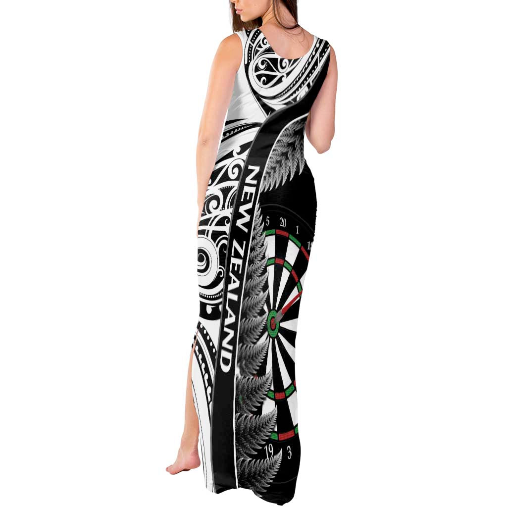 Personalised New Zealand Darts Tank Maxi Dress Aotearoa Fern Mix Paua Shell Manaia - Black LT14 - Polynesian Pride