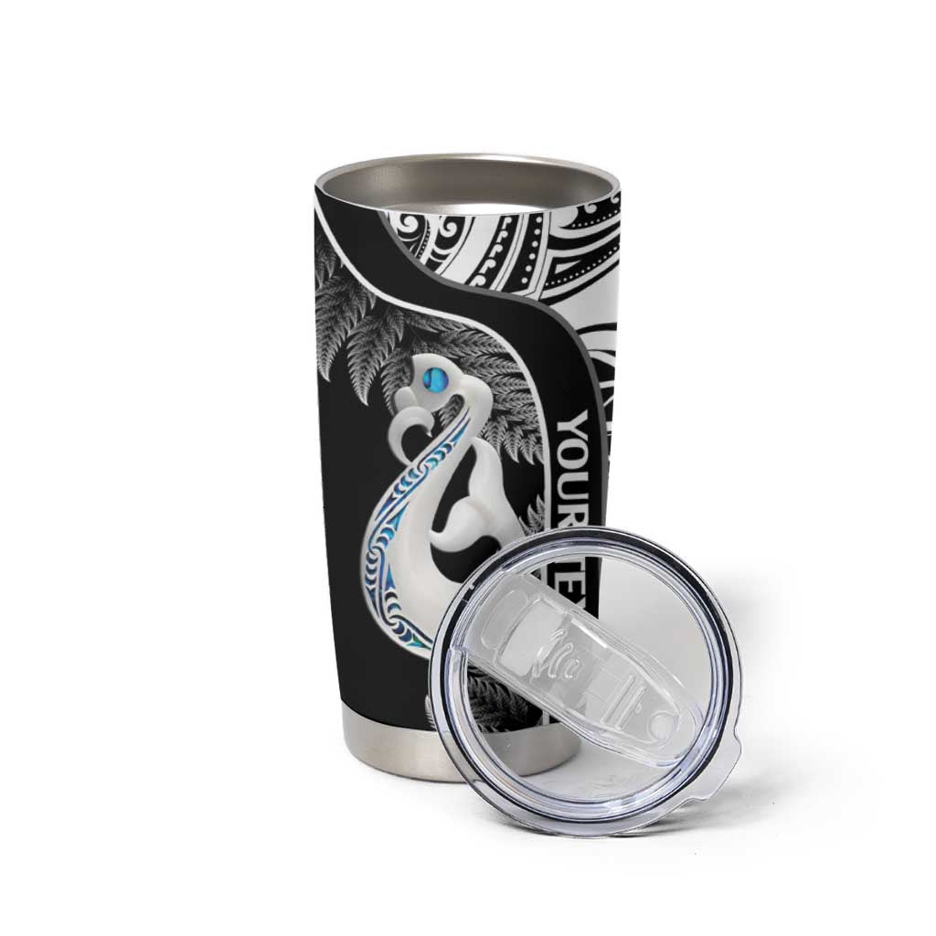 Personalised New Zealand Darts Tumbler Cup Aotearoa Fern Mix Paua Shell Manaia - Black LT14 - Polynesian Pride