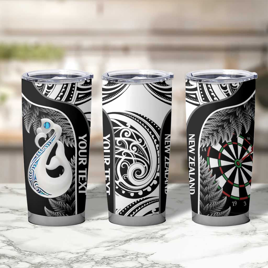 Personalised New Zealand Darts Tumbler Cup Aotearoa Fern Mix Paua Shell Manaia - Black LT14 - Polynesian Pride