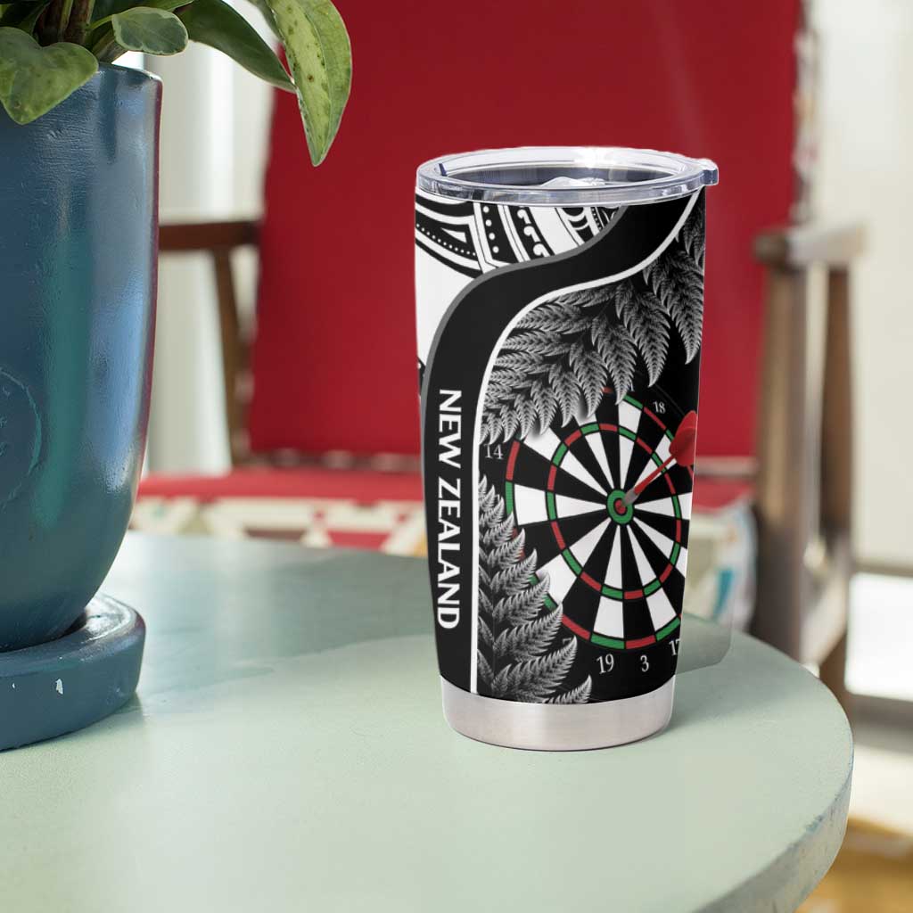 Personalised New Zealand Darts Tumbler Cup Aotearoa Fern Mix Paua Shell Manaia - Black LT14 - Polynesian Pride