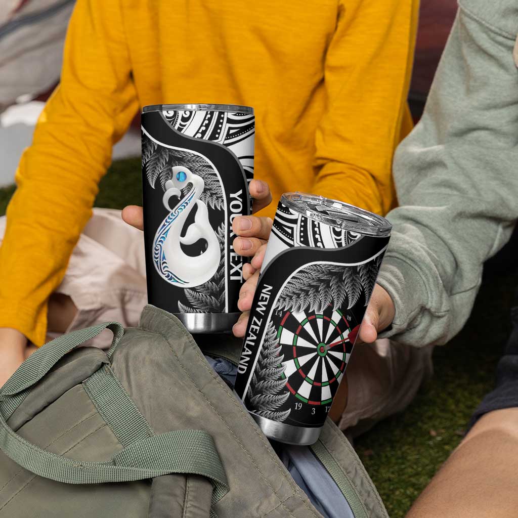 Personalised New Zealand Darts Tumbler Cup Aotearoa Fern Mix Paua Shell Manaia - Black LT14 - Polynesian Pride