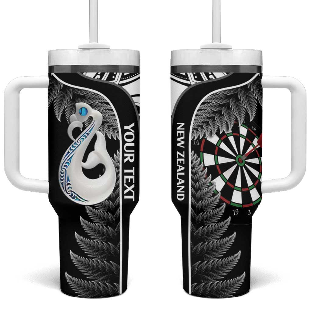 Personalised New Zealand Darts Tumbler With Handle Aotearoa Fern Mix Paua Shell Manaia - Black LT14 One Size: 40 oz Black - Polynesian Pride
