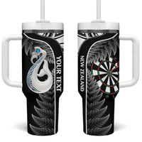 Personalised New Zealand Darts Tumbler With Handle Aotearoa Fern Mix Paua Shell Manaia - Black LT14 One Size: 40 oz Black - Polynesian Pride