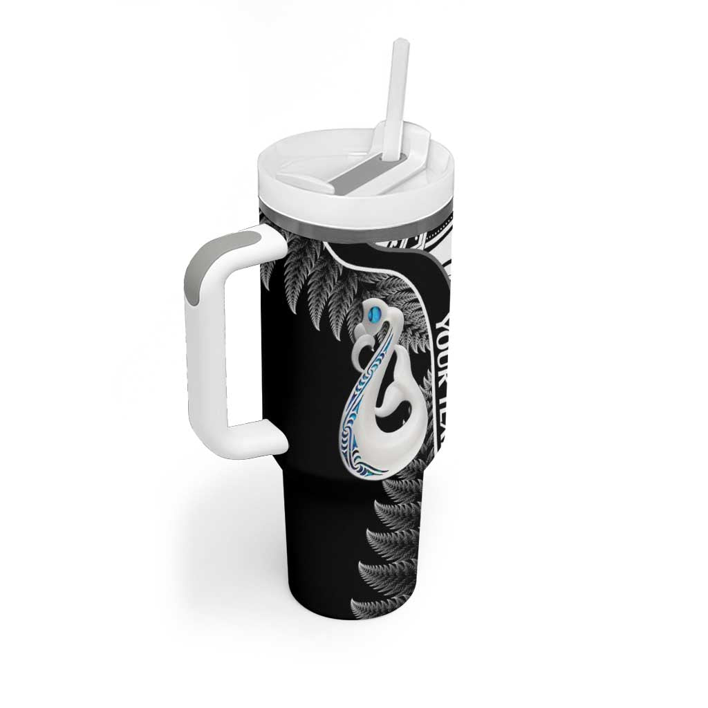 Personalised New Zealand Darts Tumbler With Handle Aotearoa Fern Mix Paua Shell Manaia - Black LT14 - Polynesian Pride