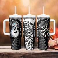 Personalised New Zealand Darts Tumbler With Handle Aotearoa Fern Mix Paua Shell Manaia - Black LT14 - Polynesian Pride