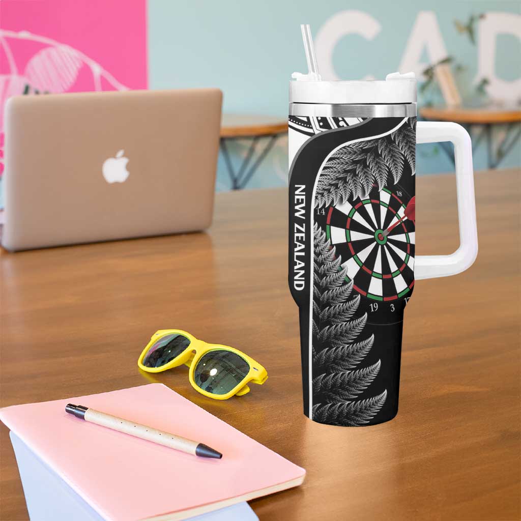 Personalised New Zealand Darts Tumbler With Handle Aotearoa Fern Mix Paua Shell Manaia - Black LT14 - Polynesian Pride