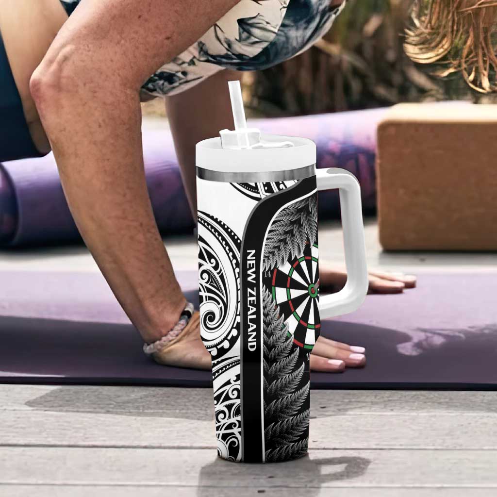 Personalised New Zealand Darts Tumbler With Handle Aotearoa Fern Mix Paua Shell Manaia - Black LT14 - Polynesian Pride