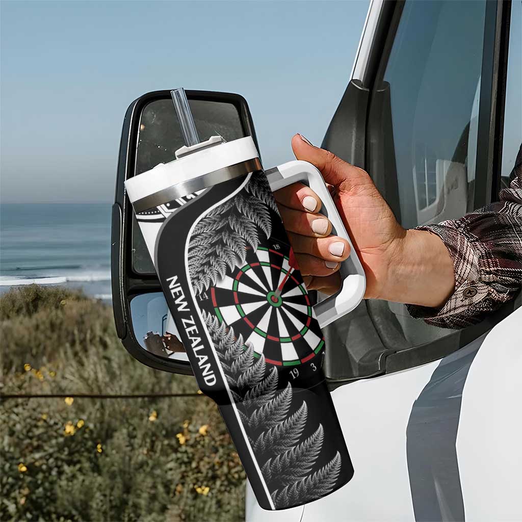 Personalised New Zealand Darts Tumbler With Handle Aotearoa Fern Mix Paua Shell Manaia - Black LT14 - Polynesian Pride