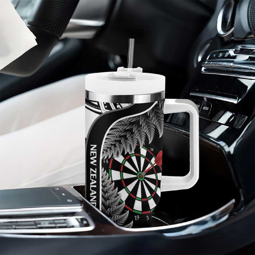Personalised New Zealand Darts Tumbler With Handle Aotearoa Fern Mix Paua Shell Manaia - Black LT14 - Polynesian Pride