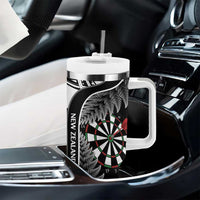 Personalised New Zealand Darts Tumbler With Handle Aotearoa Fern Mix Paua Shell Manaia - Black LT14 - Polynesian Pride