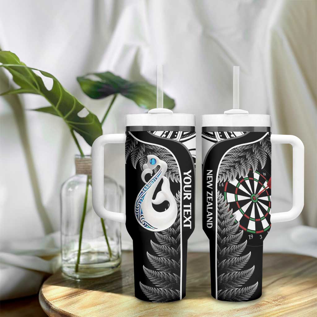 Personalised New Zealand Darts Tumbler With Handle Aotearoa Fern Mix Paua Shell Manaia - Black LT14 - Polynesian Pride