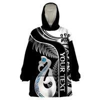 Personalised New Zealand Darts Wearable Blanket Hoodie Aotearoa Fern Mix Paua Shell Manaia - Black LT14 One Size Black - Polynesian Pride