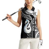 Personalised New Zealand Darts Women Sleeveless Polo Shirt Aotearoa Fern Mix Paua Shell Manaia - Black LT14 - Polynesian Pride