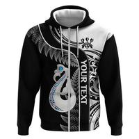 Personalised New Zealand Darts Zip Hoodie Aotearoa Fern Mix Paua Shell Manaia - Black LT14 Zip Hoodie Black - Polynesian Pride