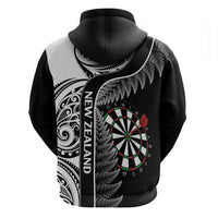 Personalised New Zealand Darts Zip Hoodie Aotearoa Fern Mix Paua Shell Manaia - Black LT14 - Polynesian Pride