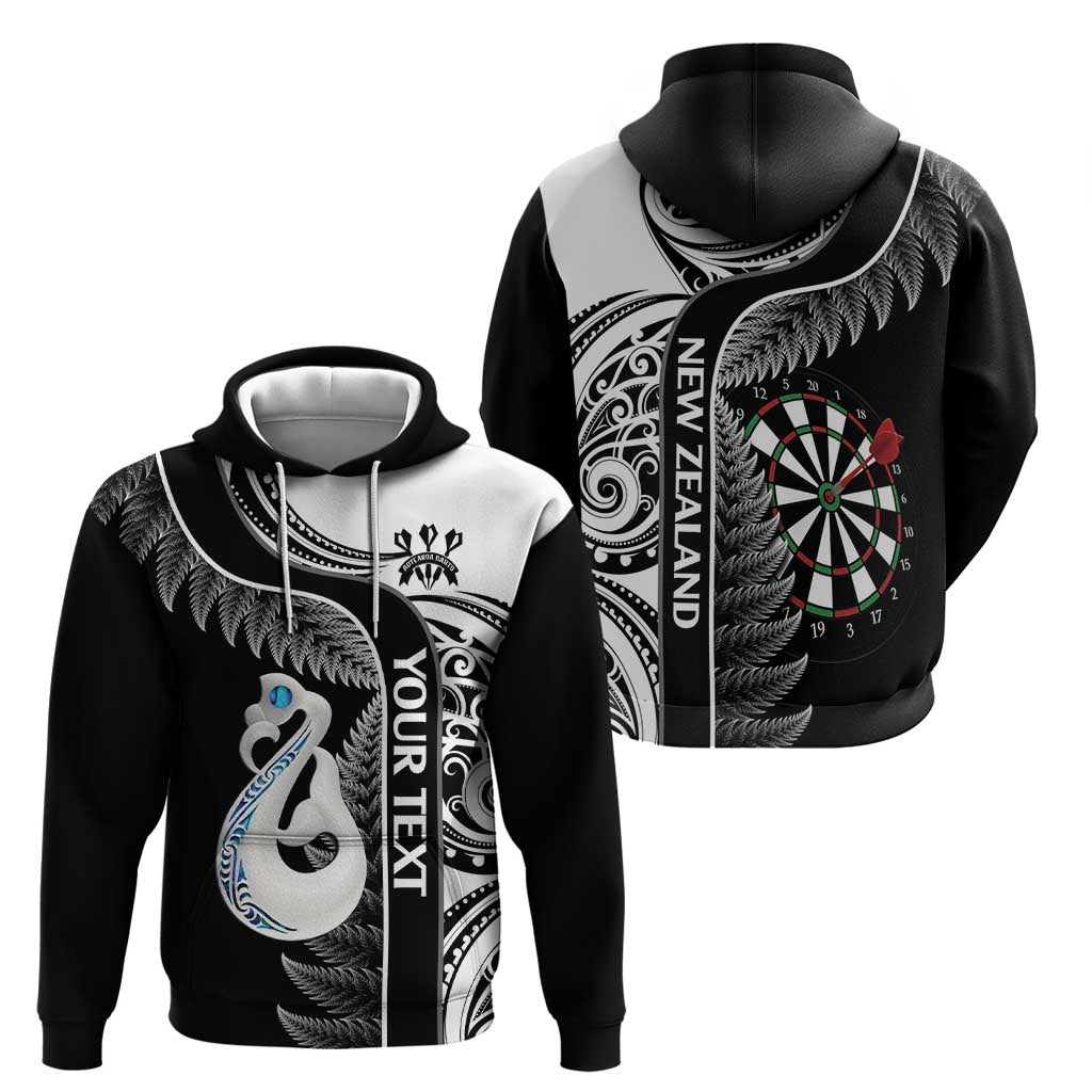 Personalised New Zealand Darts Zip Hoodie Aotearoa Fern Mix Paua Shell Manaia - Black LT14 - Polynesian Pride