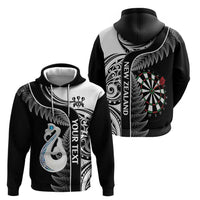Personalised New Zealand Darts Zip Hoodie Aotearoa Fern Mix Paua Shell Manaia - Black LT14 - Polynesian Pride