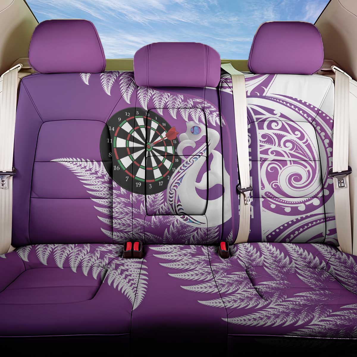 Personalised New Zealand Darts Back Car Seat Cover Aotearoa Fern Mix Paua Shell Manaia - Purple LT14 One Size Purple - Polynesian Pride