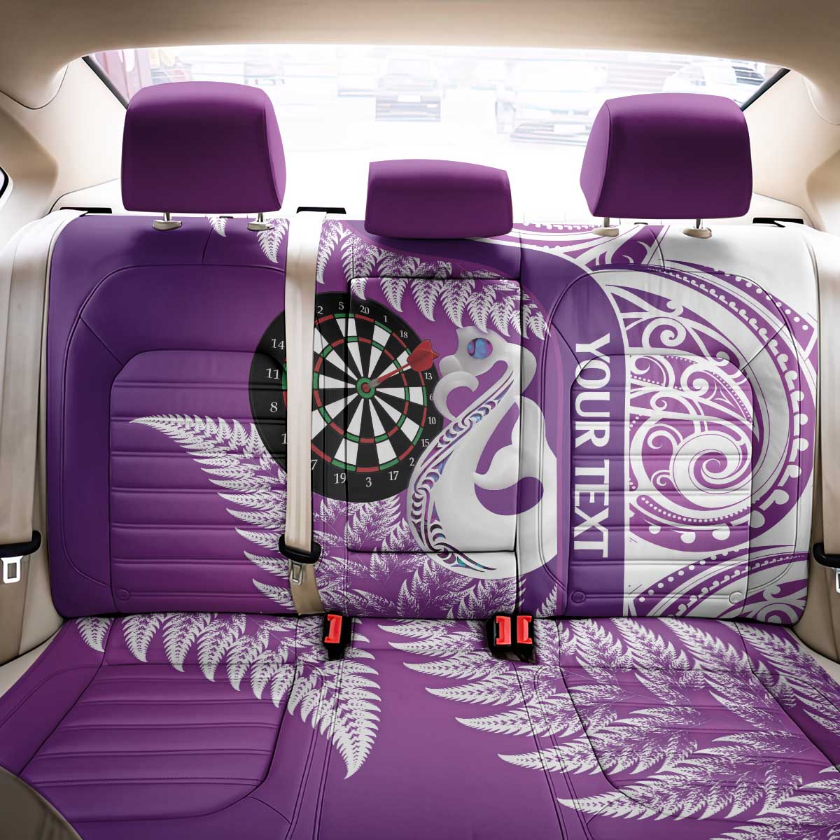 Personalised New Zealand Darts Back Car Seat Cover Aotearoa Fern Mix Paua Shell Manaia - Purple LT14 - Polynesian Pride