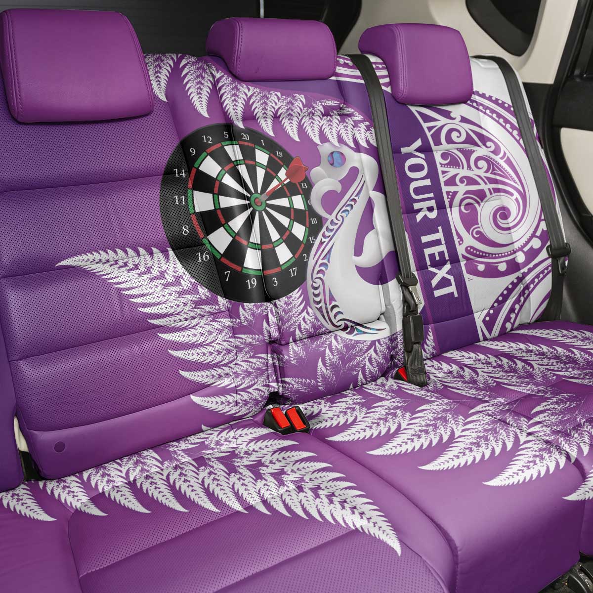 Personalised New Zealand Darts Back Car Seat Cover Aotearoa Fern Mix Paua Shell Manaia - Purple LT14 - Polynesian Pride