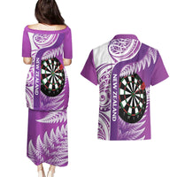 Personalised New Zealand Darts Couples Matching Puletasi and Hawaiian Shirt Aotearoa Fern Mix Paua Shell Manaia - Purple LT14 - Polynesian Pride