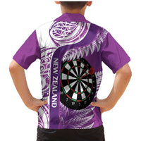 Personalised New Zealand Darts Family Matching Mermaid Dress and Hawaiian Shirt Aotearoa Fern Mix Paua Shell Manaia - Purple LT14 - Polynesian Pride