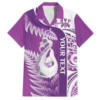 Personalised New Zealand Darts Family Matching Off Shoulder Maxi Dress and Hawaiian Shirt Aotearoa Fern Mix Paua Shell Manaia - Purple LT14 Dad's Shirt - Short Sleeve Purple - Polynesian Pride