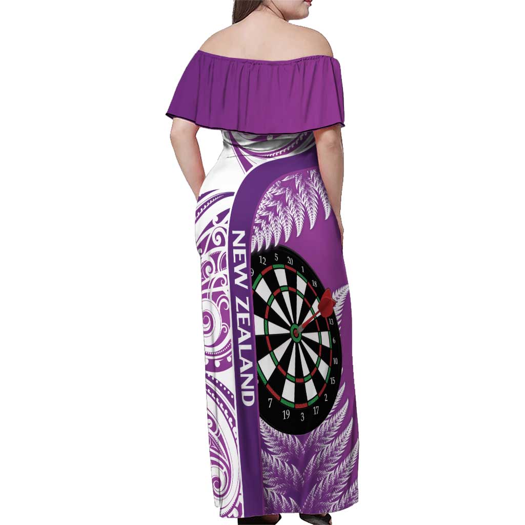 Personalised New Zealand Darts Family Matching Off Shoulder Maxi Dress and Hawaiian Shirt Aotearoa Fern Mix Paua Shell Manaia - Purple LT14 - Polynesian Pride