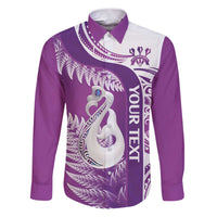 Personalised New Zealand Darts Family Matching Puletasi and Hawaiian Shirt Aotearoa Fern Mix Paua Shell Manaia - Purple LT14 Dad's Shirt - Long Sleeve Purple - Polynesian Pride