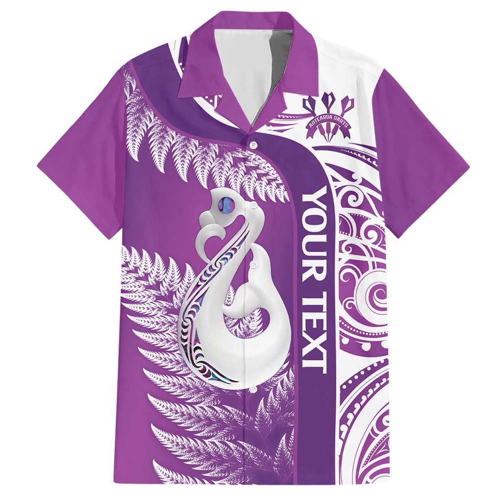 Personalised New Zealand Darts Family Matching Short Sleeve Bodycon Dress and Hawaiian Shirt Aotearoa Fern Mix Paua Shell Manaia - Purple LT14 Dad's Shirt - Short Sleeve Purple - Polynesian Pride