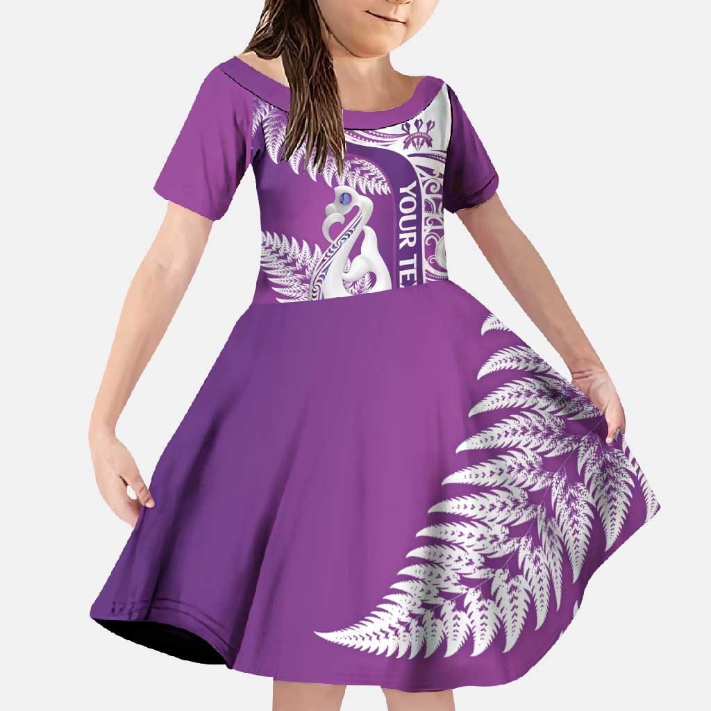 Personalised New Zealand Darts Family Matching Summer Maxi Dress and Hawaiian Shirt Aotearoa Fern Mix Paua Shell Manaia - Purple LT14 Daughter's Dress Purple - Polynesian Pride