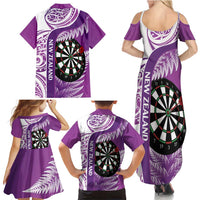 Personalised New Zealand Darts Family Matching Summer Maxi Dress and Hawaiian Shirt Aotearoa Fern Mix Paua Shell Manaia - Purple LT14 - Polynesian Pride