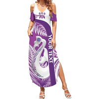 Personalised New Zealand Darts Family Matching Summer Maxi Dress and Hawaiian Shirt Aotearoa Fern Mix Paua Shell Manaia - Purple LT14 Mom's Dress Purple - Polynesian Pride