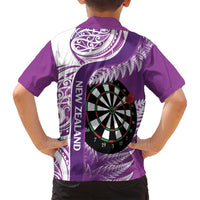 Personalised New Zealand Darts Family Matching Tank Maxi Dress and Hawaiian Shirt Aotearoa Fern Mix Paua Shell Manaia - Purple LT14 - Polynesian Pride